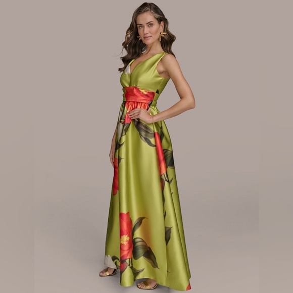 NWT Donna Karan New York Printed V-neck Floral Mikado Gown 14 Formal Wedding - Picture 2 of 16